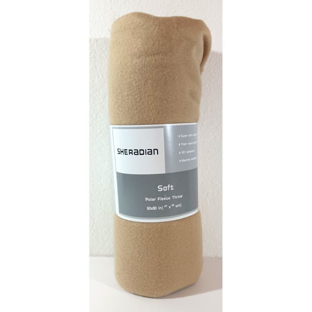 TAN LIGHT BROWN Lightweight FLEECE THROW BLANKET 50" X 60" for CAR PET SOFA